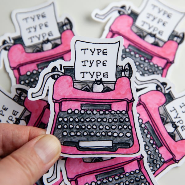 Die Cut Vintage Pink Typewriter Sticker | Weatherproof Sticker | Matte Sticker | Laptop Sticker | Smart Phone Sticker