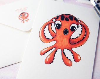Cute Octopus Card / Blank Card / Notecard / Blank Octopus Notecard / Friend Card / Blank Notecard / Blank Greeting Card