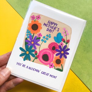 Carte fleurie pour la fête des mères : vous êtes une super maman épanouie ! | Carte de fête des mères Punny | Enveloppe assortie | Enveloppe décorée | Carte pour maman