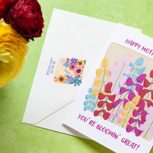 Carte florale de fête des mères : vous êtes Bloomin Great ! | Carte de fête des mères Punny | Enveloppe assortie | Enveloppe décorée | Carte pour maman