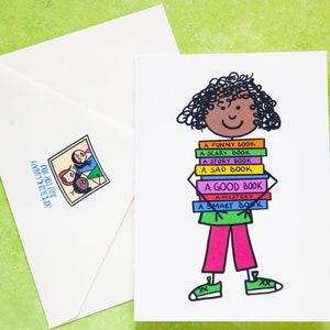 Book Lovers Notecard / Card for Readers / Friend Card / Blank Greeting Card /Bookworm Card / Brown Girl Reading / Black Girl Reading