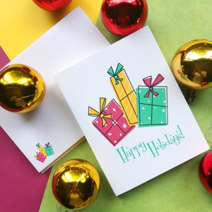 Jeu de 8 cartes de Noël modernes Mid-Century Happy Holidays avec enveloppes assorties | Cartes de vœux vierges |
