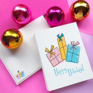 Lot de 8 cartes de Noël modernes Mid-Century avec enveloppes assorties | Cartes de vœux vierges |