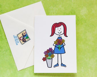 Bouquet of Flowers Greeting Card / Friend Card / Blank Notecard /Thank You Card / Get Well Soon Card / Thinking of You Card / Card From Kid