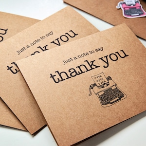 Lot de 3 cartes de remerciement pour machine à écrire avec enveloppes et cachets assortis | Cartes de remerciement | Remerciements | Lot de cartes de remerciement