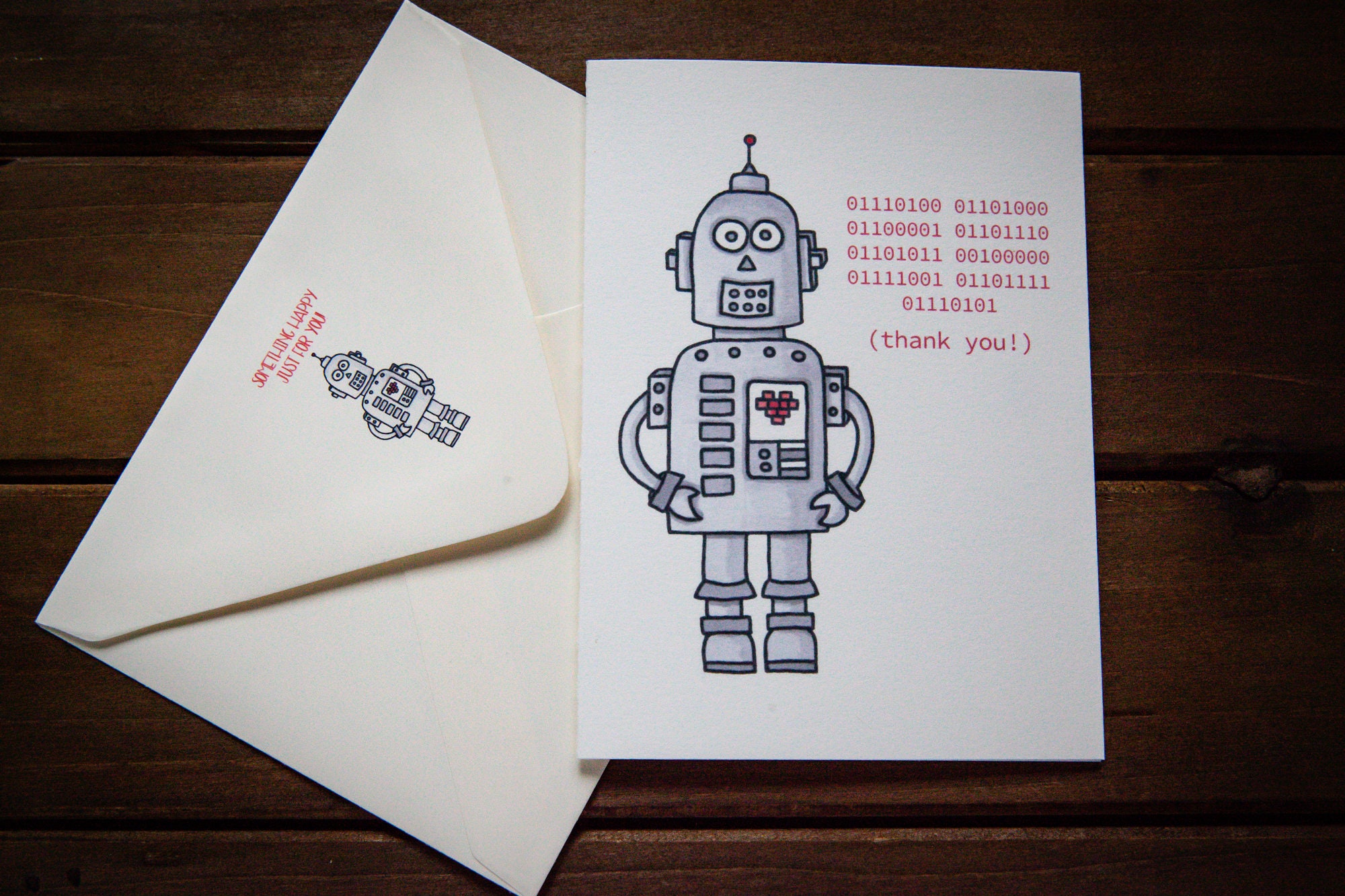 Robot Thank You Card | Greeting Card | Blank Notecard | Binary Code ...