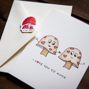 I Love You So Mush Carte couple avec sceau d’enveloppe | | de carte de champignons Punny Bonne carte saint-valentin | | de carte de couple Carte d’anniversaire