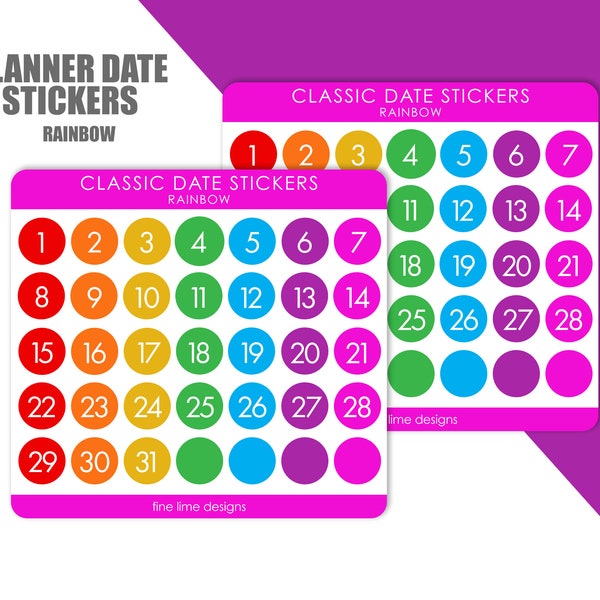 2 Sheets - Rainbow Planner Date Stickers | Dot Planner Date Stickers | Date Planner Stickers | Journal Date Stickers