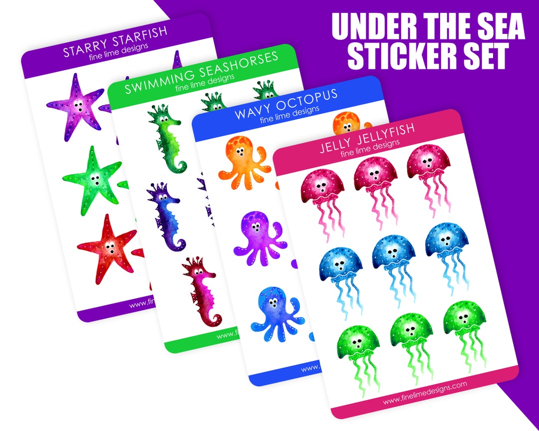 Set of 4 Under the Sea Sticker Sheets Planner Stickers Sea Life