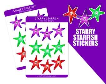 Starry Starfish sticker sheet | Starfish Stickers | Sea Creature Stickers | Planner Sticker Sheet | Scrapbooking Stickers |