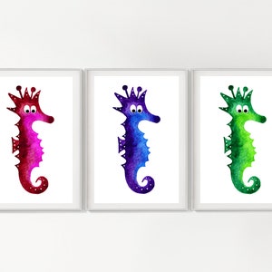 Set of 3 Seahorse Prints | Nursery Wall Art  | Seahorse Watercolour Prints | Ocean Wall Decor | Sea Creature Prints | Prints for Kids