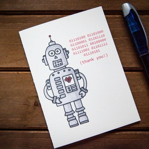 Roboter Dankkarte | Grußkarte | Blanko Grußkarte | Binärcode Danke | Computer Geek Karte | Programmierer Karte | Passender Umschlag