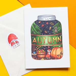Automne dans une carte de pot | Carte de vœux | Carte de notes vierge | Carte d’automne | Carte d’amant d’automne | Carte de correspondant | Sceau d’enveloppe | Noyau de chalet
