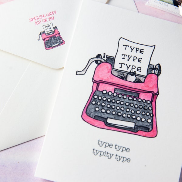 Vintage Typewriter Card / Blank Card / Notecard / Pink Notecard / Friend Card / Pink Typewriter Card / Blank Greeting Card