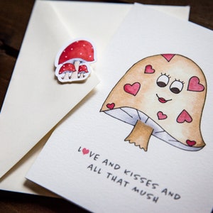 Amour et bisous et tout ce truc pâteux | Carte mignonne de la Saint-Valentin | Carte romantique | Carte d'anniversaire | Carte Punny | Carte Champignon