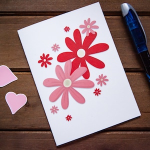 Daisy Card avec sceau d’enveloppe en cœur rose | Carte de vœux toutes occasions | Carte vierge | Carte d’ami | Carte de condoléances | Carte d’anniversaire | Merci