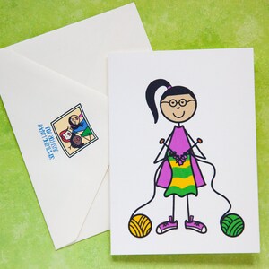 Knitters Gonna Knit Card / Card for Knitters / Friend Card / Knitting Card / Asian Girl Knitting / Matching Envelope