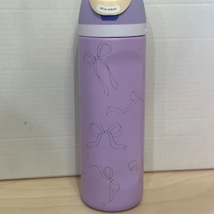 24 Oz Custom Engraved Owala Water Bottle - Coquette Bows Design