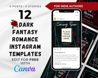 Dark Fantasy Romance Book Instagram-Vorlagen für Autoren, Autoren, Bookstagram • Canva-Vorlagen • Digitaler Download