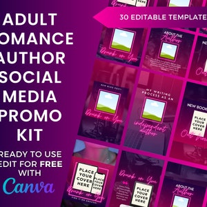 Adult Romance Author Social Media Branding Promo Kit • Canva Templates • Neon Pink Purple Digital Download