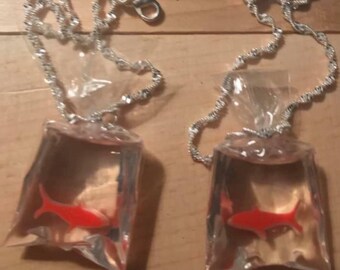 Gold fish in a bag Necklace