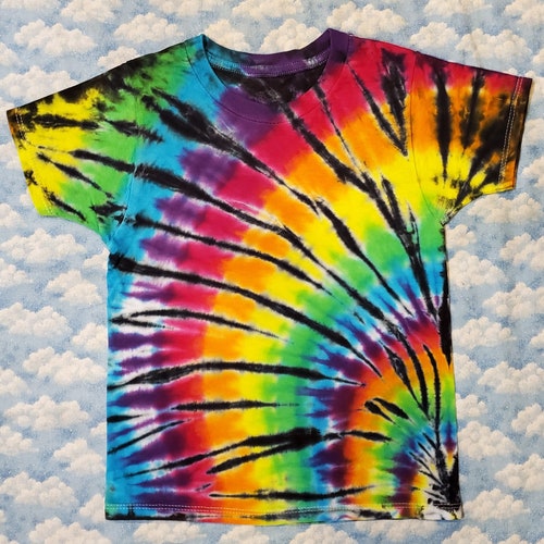 Lumineux et joyeux !  T-shirt à manches courtes pour enfants, effet tie-dye 100 % coton, qualité cadeau fait main