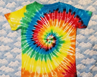 Bright & Cheerful!  Tie-Dye Kids Short Sleeve T-Shirt 100% Cotton Handmade Gift Quality