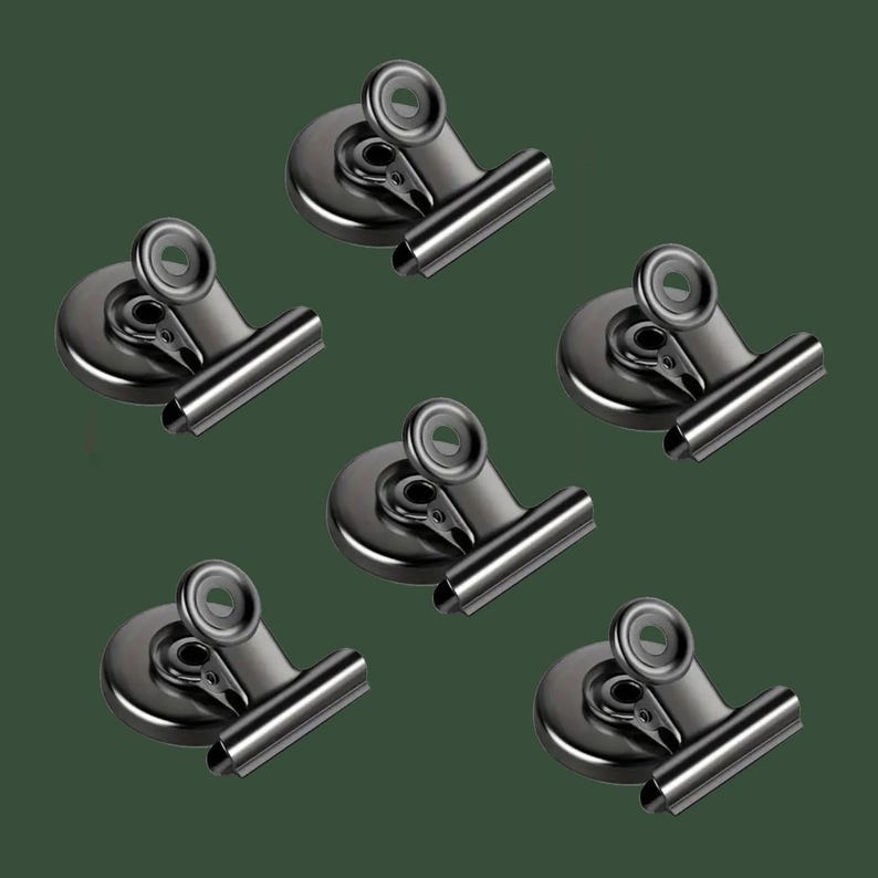 Metal Heavy Duty Magnetic Clips - Fridge Magnets x6 Black