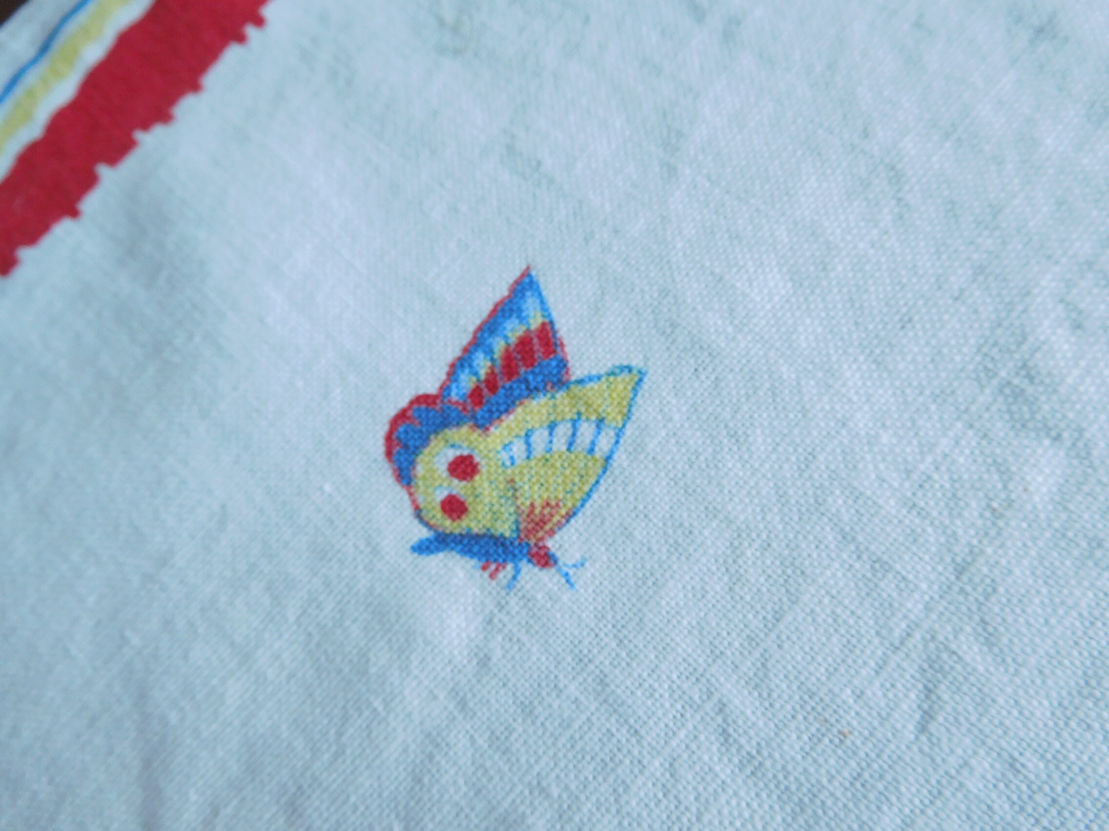 Vintage 1950s Tea Towel Red Blue Yellow Dish Towel Etsy