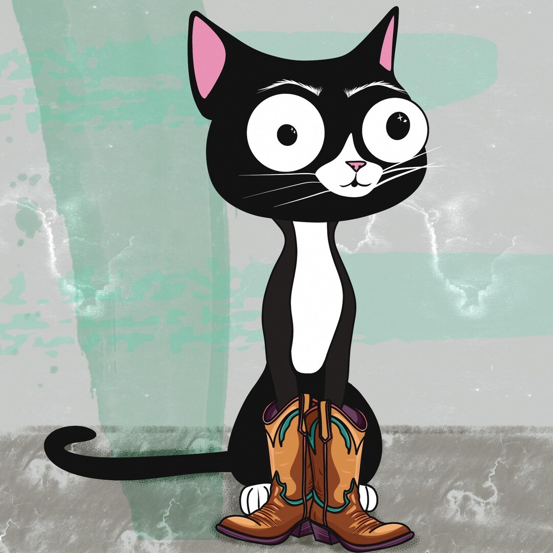 Cat in Cowboy Boots Art Etsy