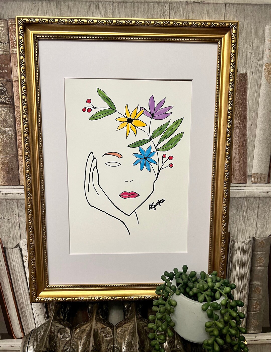Line Art Print Boho Print Woman and Flowers Face With Flowers Modern ...