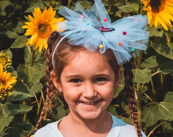 Tulle Headband with pom poms, Tulle Flower Girl Headband - Tulle kids Headband