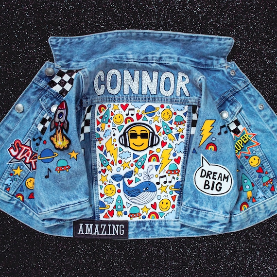 Hand-painted Baby Denim Jacket: Personalized Patches, Custom