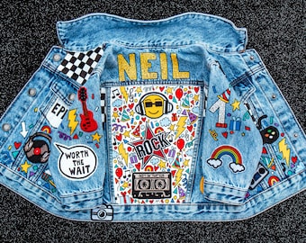 BABY DENIM JACKET, Hand painted personalised jean jacket with embroidered patches and empowering messages, unique ZARAdreamland style