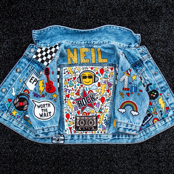 BABY DENIM JACKET, Hand painted personalised jean jacket with embroidered patches and empowering messages, unique ZARAdreamland style