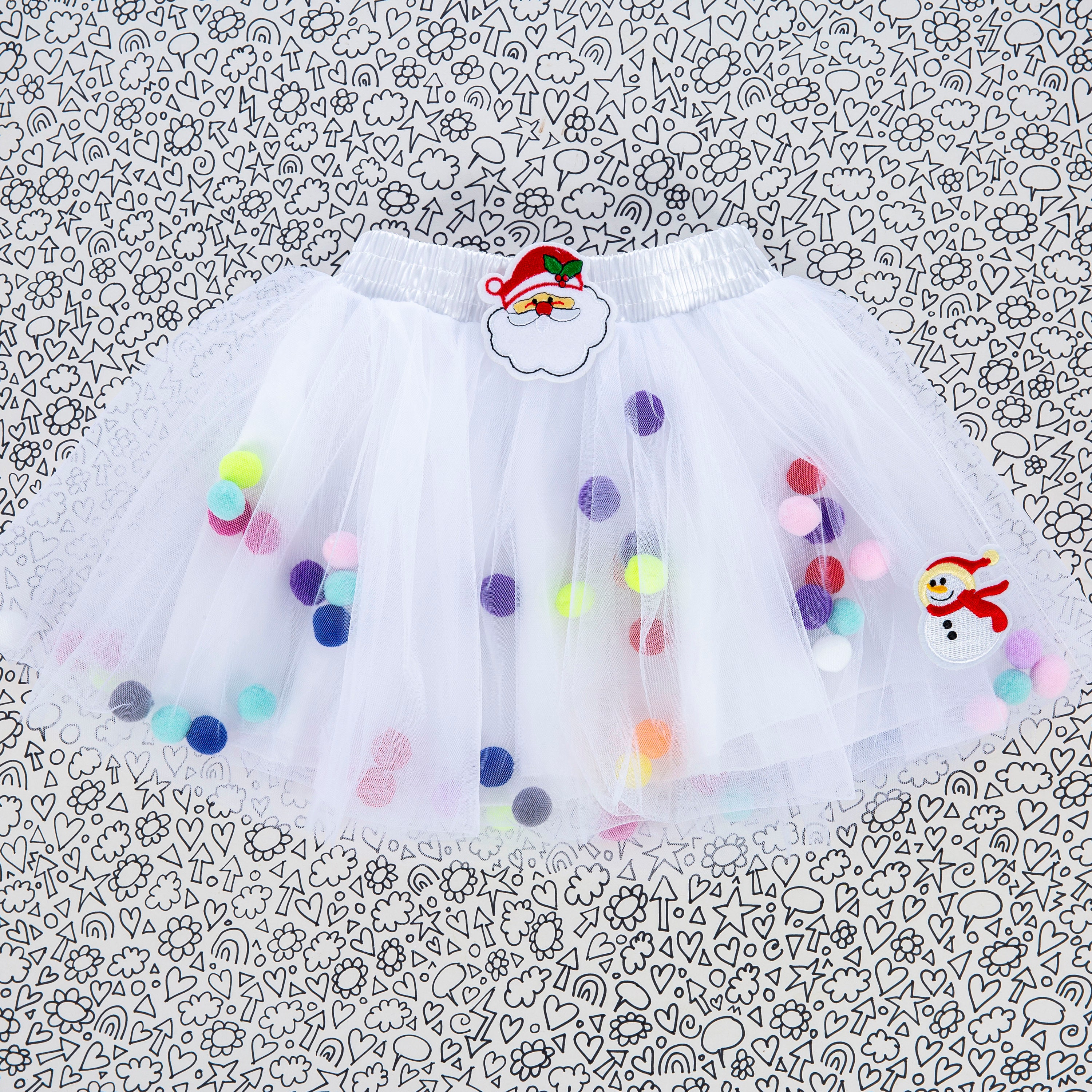 white tulle pom pom skirt
