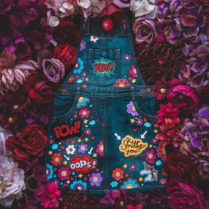 DENIM DRESS Hand painted with embroidered patches and empowering messages for kids, ZARAdreamland Unique Personalised Custom design for kids image 2