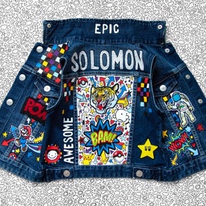 DENIM VEST Hand painted personalised vest with embroidered patches and empowering messages for kids, unique, bespoke ZARAdreamland style image 4