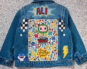 Chaqueta vaquera personalizada para bebé: pintada a mano con parches  bordados y nombre