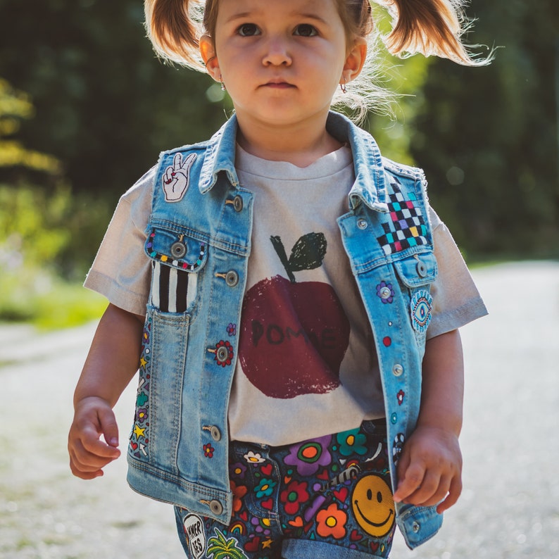 DENIM VEST Hand painted personalised vest with embroidered patches and empowering messages for kids, unique, bespoke ZARAdreamland style image 8