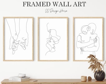 Framed Couple Line Art Print Set: Minimalist Bedroom Wall Decor