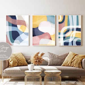 Set of 3 Prints, Abstract Wall Art Set of 3, Colorful Wall Art, Printable Wall Art, Abstract Print Set Extra Large Wall Art, Above Bed Decor