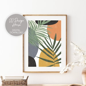 Boho Botanical Wall Art, Abstract Botanical Print, Tropical Leaves Art, Mid Century Modern, Boho Plant Art, Palm Leaves Print, Burnt Orange