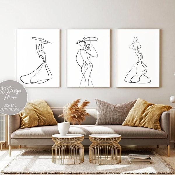 Line Art Woman, Wall Art Set of 3 Fashion, Fashion Illustration, Minimal Line Art, Black and White Fashion Wall Art, Female Line Art Prints