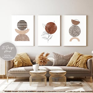 Boho Wall Art, Boho Decor Set of 3 Prints, Abstract Gallery Wall Set, Abstract Botanical Print, Modern Wall Art Bundle, Terracotta Prints