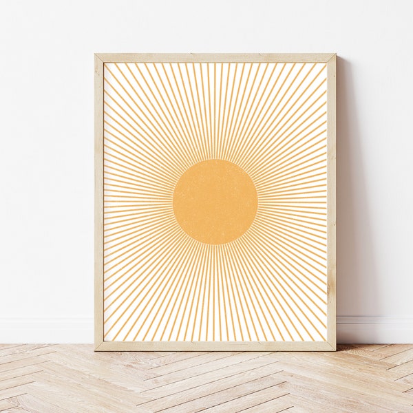 Boho Sun Wall Art, Orange Sun Poster, Abstract Sun Rays Wall Print, Geometric Sun Decor, Sunburst Wall Art, Minimal Sun Artwork