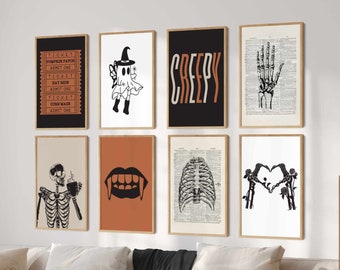 Halloween Wall Art, Halloween Decor Prints Set of 8, Halloween Decorations, Skeleton Prints, Spooky Decor Halloween Bundle Printable Art