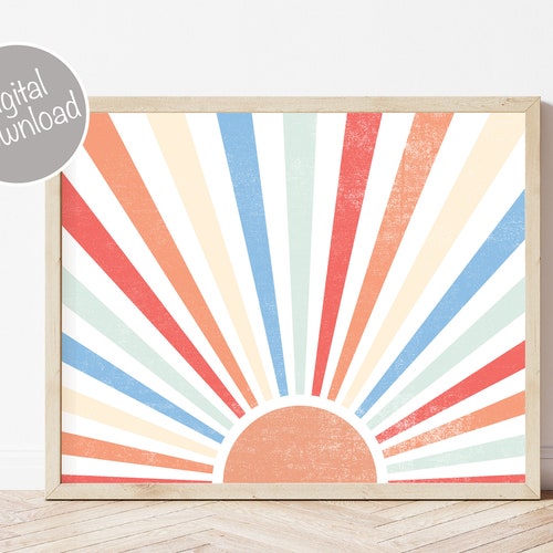 Boho Sun Print Colorful Wall Art Boho Wall Decor Retro Wall Etsy