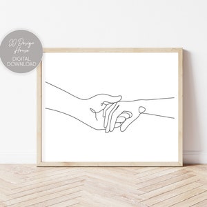 Couple Line Drawing, Minimal Wall Art, Hand Line Art, Couple Art Print, Anniversary Gift, Hands Print, Couple Print Wall Decor, Printable
