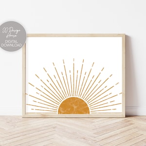 Boho Wall Decor, Minimalist Sun Wall Art, Boho Sun Print, Gold Sun Home Decor, Mid Century Modern, Yellow Sun Minimalist Poster Printable